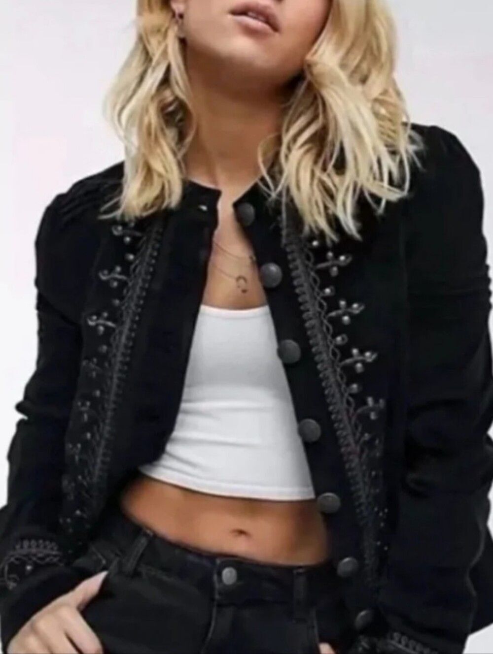 NEW Free People Velvet Blazer Jacket Maven Embroidered Goth